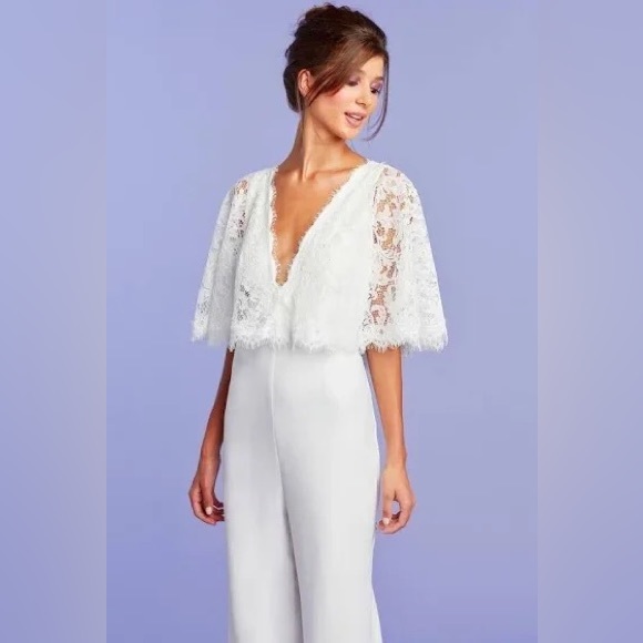 NEW- Tadashi Shoji - BRANSON LACE CAPELET IVORY JUMPSUIT- size 0/2 - Picture 3 of 9